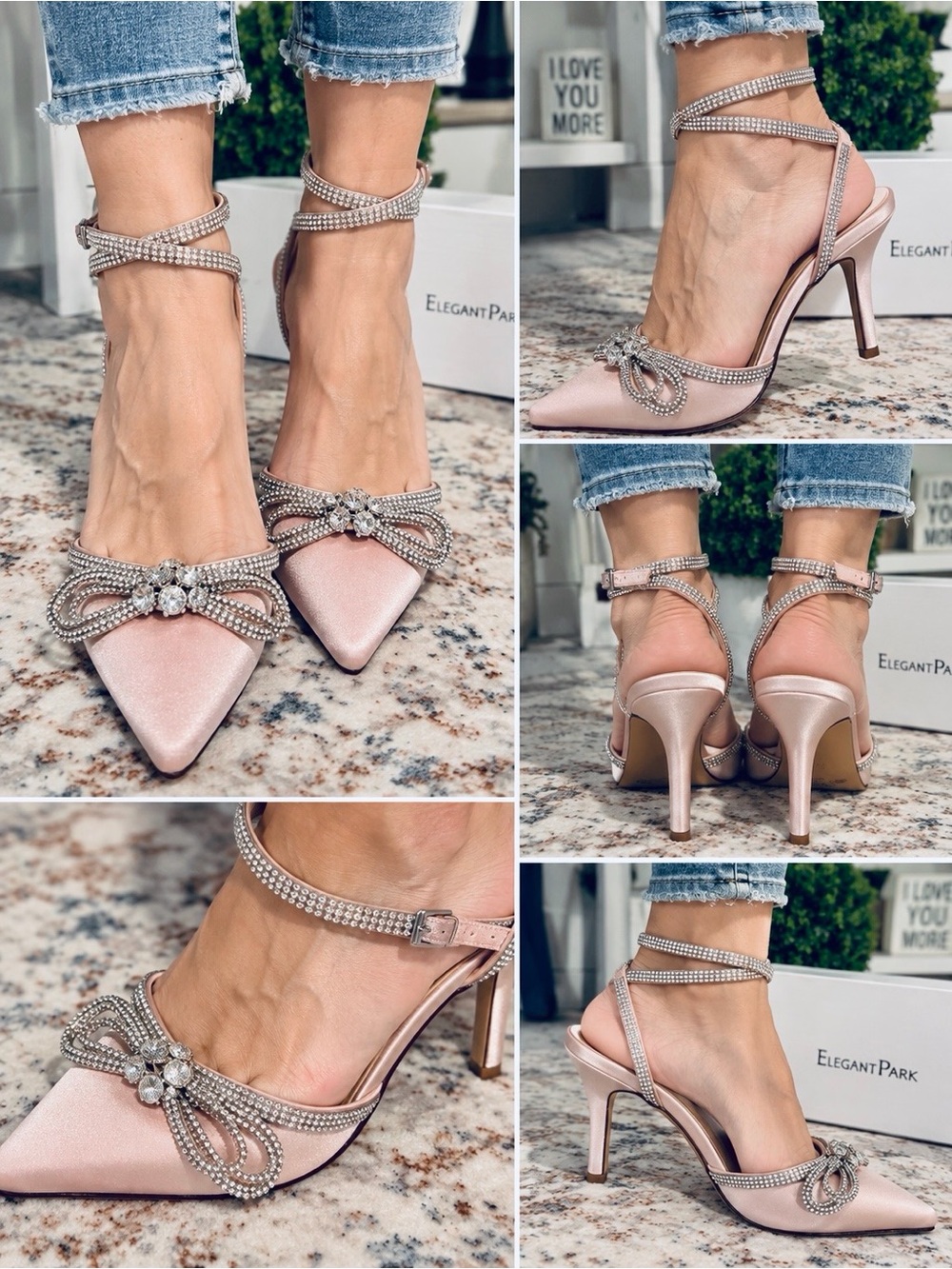 ElegantPark Pink Rhinestone Satin Heels Size 8 NWT